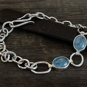 Aquamarine Bracelet Sterling Silver, Chunky Aquamarine Chain Bracelet, Gemstone Bracelet, Gift for Her, Handmade Gemstone Bracelet