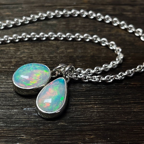 Opal Necklace, Double Ethiopian Opal Necklace in Sterling Silver, Layering Necklace, Handmade Gemstone Necklace, Mother's Day Gifts