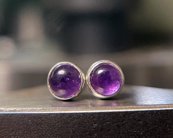 Amethyst Stud Earrings in Sterling Silver, Small Round Gemstone Stud Earrings, Silver Stud Earrings, Purple Gemstone Studs, Gift for Her