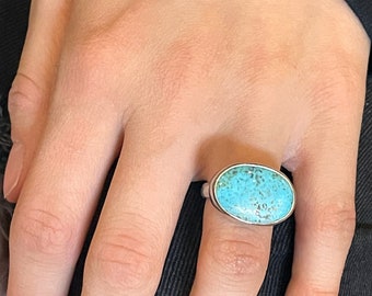 Turquoise Oval Ring Sterling Silver, Turquoise East West Ring, Chunky Blue Turquoise Ring, Turquoise Statement Ring, Mother's Day Gifts