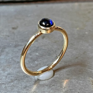 Sapphire Ring, Solid 14k Gold Blue Sapphire Stacking Ring, Blue Cabochon Gemstone Ring, Alternative Bridal, Sapphire Solitaire Bezel Ring