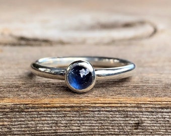 Sapphire Ring in Sterling Silver, Sapphire Stacking Ring, Minimalist Ring, Natural Blue Sapphire Bezel Ring, September Birthday Gift