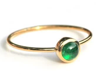 Emerald Ring in Solid 14k Gold, Emerald Stacking Ring, May Birthstone, Natural Emerald Solitaire Ring, Gift for Her, Handmade Gemstone Ring