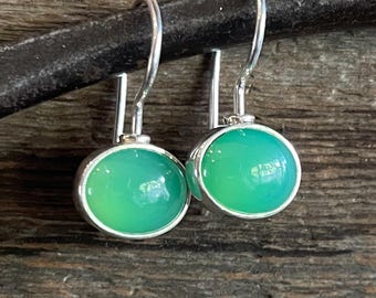 Chrysoprase Earrings, Sterling Silver Earrings Oval Chrysoprase Gemstones, Dangle Drop Earrings, Gift for Her, Handmade Jewelry
