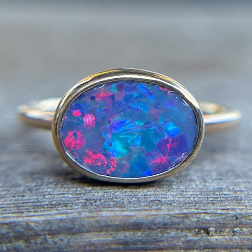 Blue Australian Opal Ring 14k Solid Gold Boulder Opal Ring - Etsy