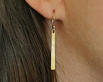 Long Gold Bar Earrings, Solid Gold Earrings, 18k Gold, 14k, Skinny Bar Earrings, Minimalist Earrings, Custom Gold Earrings, Gift for Her