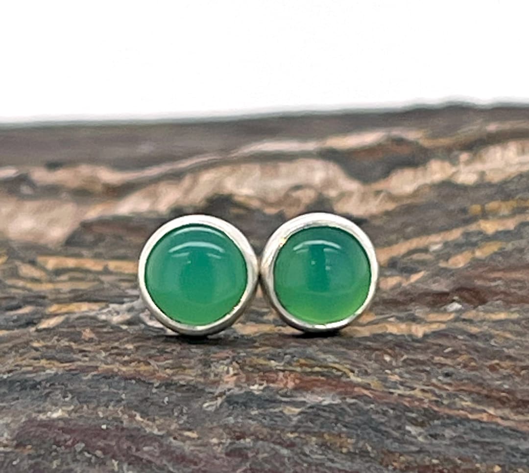 Chrysoprase Earrings Sterling Silver, 5mm, Green Gemstone Stud Earrings