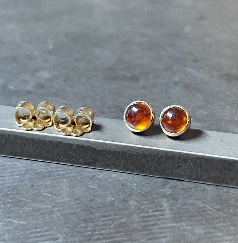 Orange Garnet Stud Earrings, Solid 14k Gold Earrings, Solid Gold Studs, Garnet Studs, Tiny Studs, Garnet Earrings, Gift for Her image 1