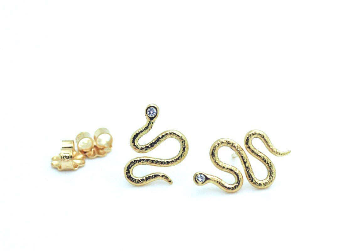 Snake Earrings 18K Gold Diamond Earrings Gold Snake Etsy