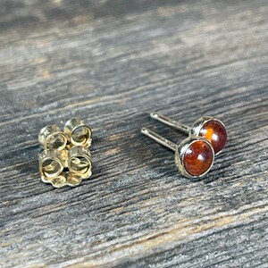 Orange Garnet Stud Earrings, Solid 14k Gold Earrings, Solid Gold Studs, Garnet Studs, Tiny Studs, Garnet Earrings, Gift for Her image 4