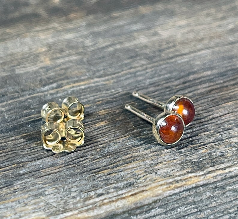 Orange Garnet Stud Earrings, Solid 14k Gold Earrings, Solid Gold Studs, Garnet Studs, Tiny Studs, Garnet Earrings, Gift for Her image 4