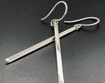 Long Vertical Sterling Silver Bar Earrings, Long Dangle Earrings, Simple Silver Earrings, Minimalist Earrings, Handmade Gift for Her
