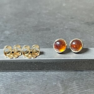 Orange Garnet Stud Earrings, Solid 14k Gold Earrings, Solid Gold Studs, Garnet Studs, Tiny Studs, Garnet Earrings, Gift for Her image 2
