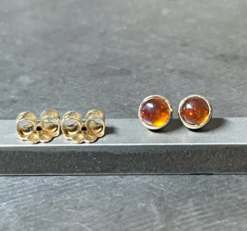 Orange Garnet Stud Earrings, Solid 14k Gold Earrings, Solid Gold Studs, Garnet Studs, Tiny Studs, Garnet Earrings, Gift for Her image 2