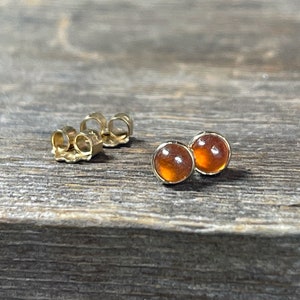 Orange Garnet Stud Earrings, Solid 14k Gold Earrings, Solid Gold Studs, Garnet Studs, Tiny Studs, Garnet Earrings, Gift for Her image 3