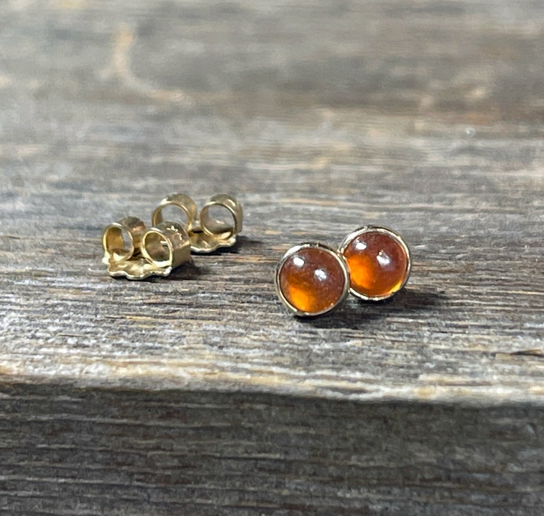 Orange Garnet Stud Earrings, Solid 14k Gold Earrings, Solid Gold Studs, Garnet Studs, Tiny Studs, Garnet Earrings, Gift for Her image 3