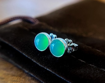 Chrysoprase Earrings Sterling Silver, 5mm, Green Gemstone Stud Earrings, Minimalist Earrings, Small Stud Earrings, Handmade Gift