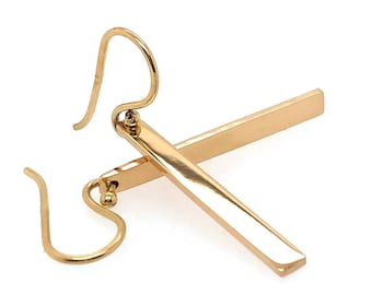 Long Gold Bar Earrings, Solid Gold Earrings, 18k Gold, Skinny Bar Earrings, Minimalist Earrings, Custom Gold Earrings, Handmade Gift