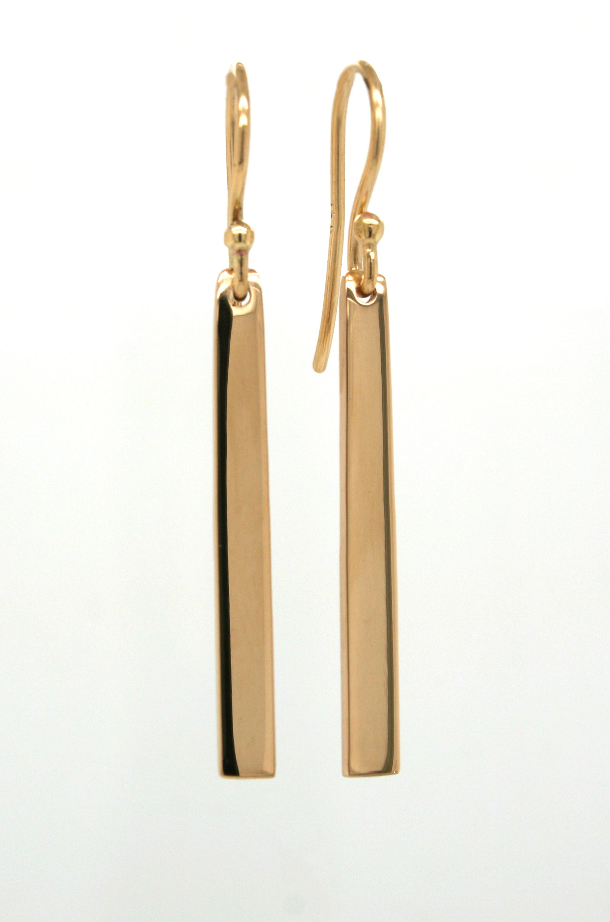 Long Gold Bar Earrings Solid Gold Earrings 18k Gold 14k Etsy