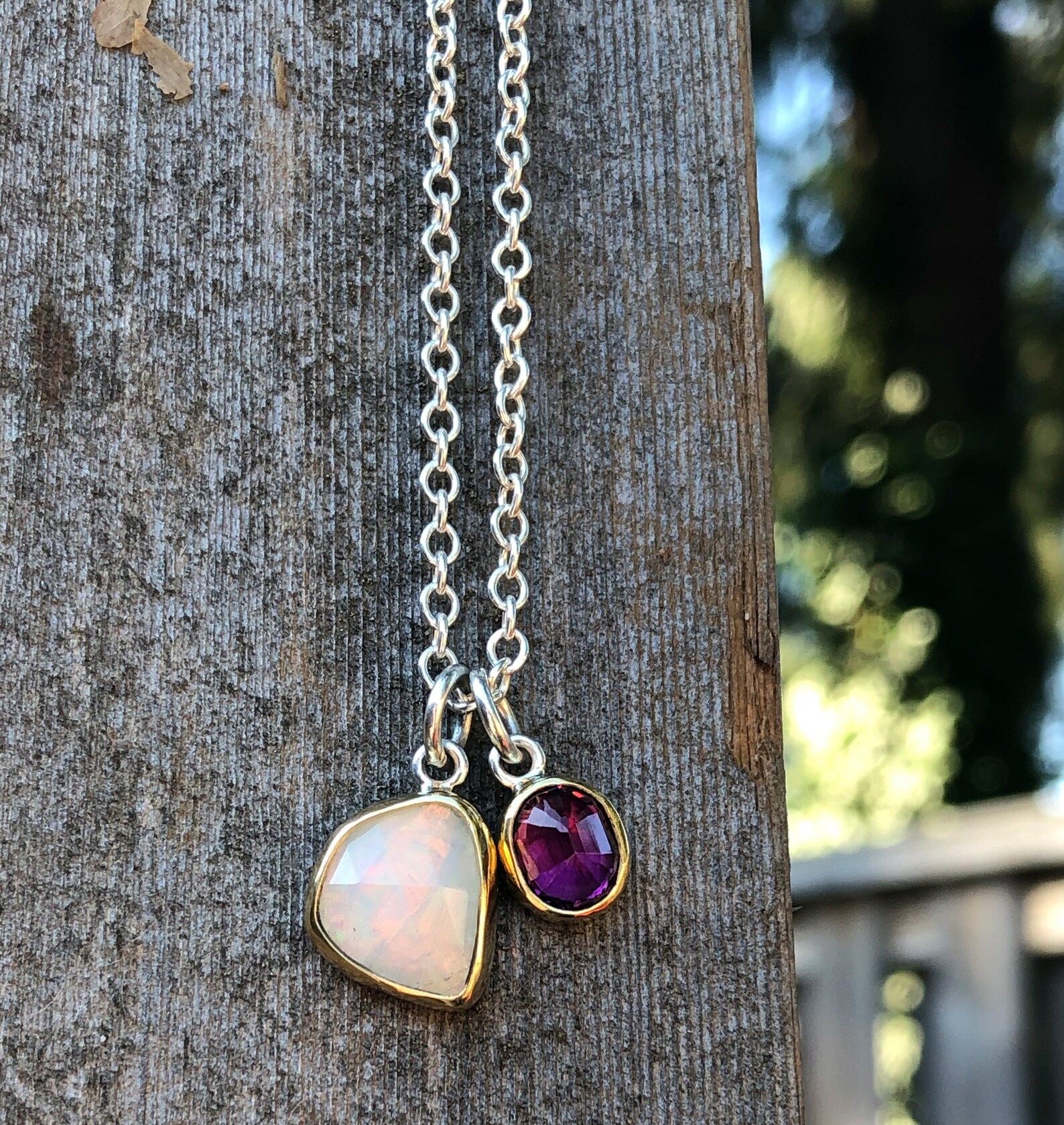 Opal and Necklace in 18k Gold and Sterling Silver Etsy