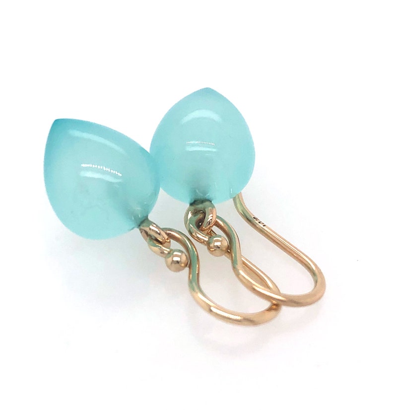 Solid Gold Earrings Chalcedony Earrings in 14k Gold Solid Gold Peruvian Chalcedony Acorn Drop Dangle Earrings