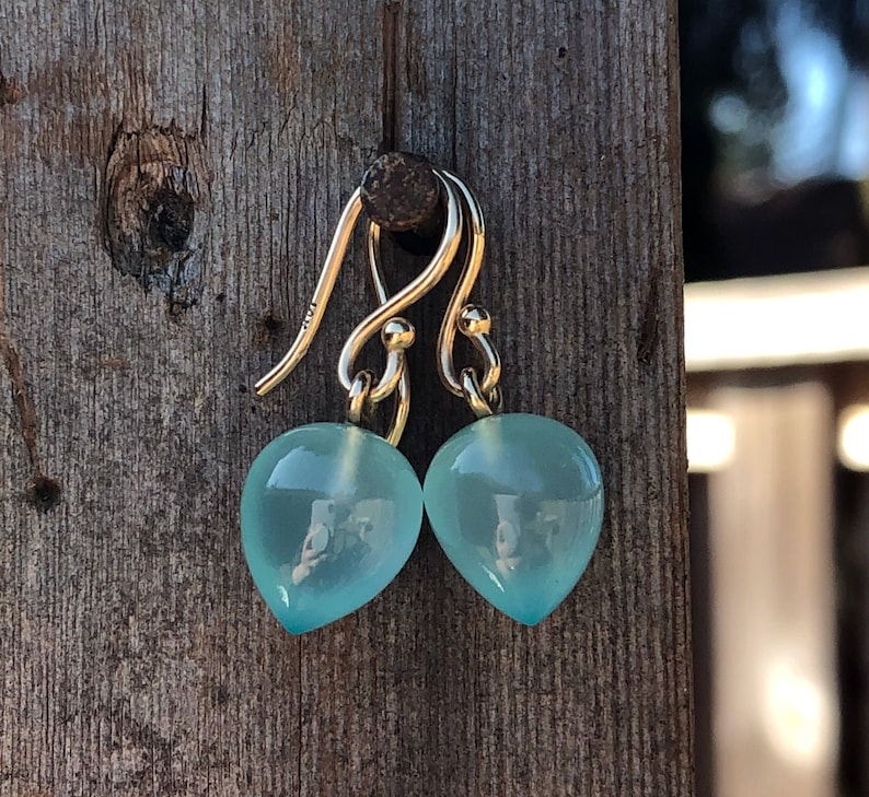 Solid Gold Earrings Chalcedony Earrings in 14k Gold Solid Gold Peruvian Chalcedony Acorn Drop Dangle Earrings
