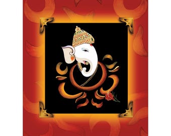 Hindu Spiritual Art: Ganesh Print Poster. East Indian Style (Tanjore Painting) Poster, Spiritual Decor
