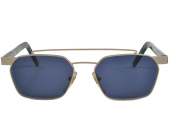 Club LA 9702 Vintage European Square Rectangular Light Gold Green Brow Bar Sunglasses