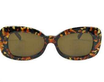 Club LA 8250 Rectangular Women&#39;s European Dramatic Thick Tortoise Cheetah Havana Sunglasses 90s France NOS