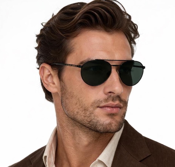 Vintage Double Bridge Pilot Sunglasses: 1990s Italian Metal  display picture 2