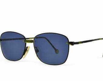 Club LA 9705 Rounded Square Metal Black Gold Retro Sunglasses 90s Italy NOS
