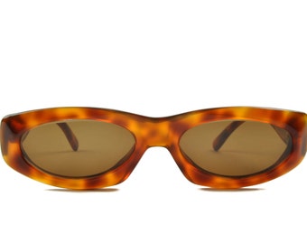 Club LA 8001 Vintage Unisex Thick Oval Plastic Sunglasses Black Leopard Blond 1990s Italy