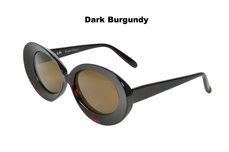 Club LA 8251 Women's Jackie O Vintage 60s 70s Oversized Oval Concave Blond Burgundy French Design Sunglasses Dark Burgundy