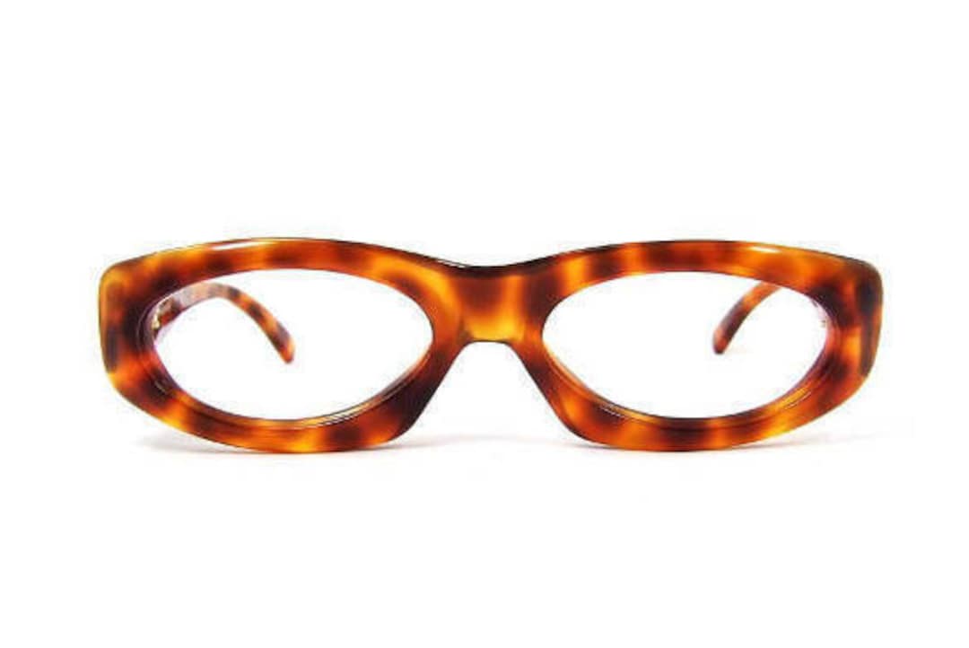Vintage Leopard Oval Eyeglasses: Thick Blond Plastic Frames 