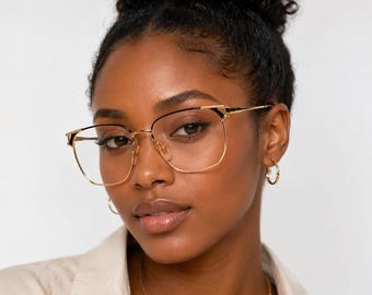 Club LA 6002 Large Rectangular Vintage Bicolor Unisex Eyeglasses 90s France NOS