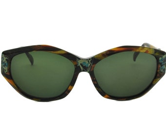 Louis Feraud Paris Lyrique Women&#39;s Oval Blond Marble Tile Curved Large Sunglasses France 1990s