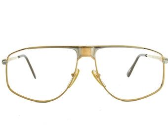 Club LA 7000 Men&#39;s Improved Aviator Large 61 mm Gold Silver Bicolor Metal Eyeglasses Classic Retro Design Frames 90s France