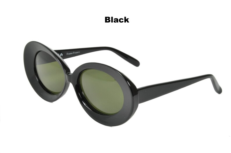 Club LA 8251 Women's Jackie O Vintage 60s 70s Oversized Oval Concave Blond Burgundy French Design Sunglasses Black