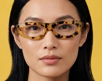 Vintage Leopard Oval Eyeglasses: Thick Blond Plastic Frames, 90s Italy