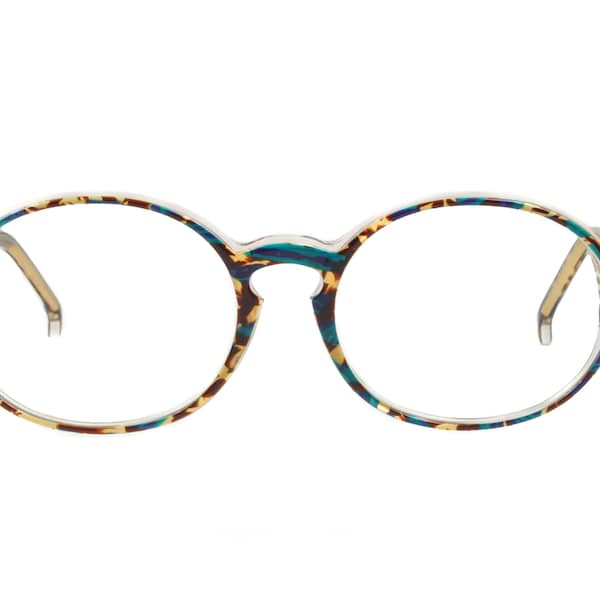 Louis Feraud Fleurance Vintage Keyhole Bridge Eyeglasses Large Oval Crystal Turquoise Blond Designer Women's Frames 90s France NOS