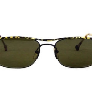 Club LA 9704 Vintage Rectangular Double Bridge Animal Print Tortoise Gold Retro Sunglasses 90s Italy