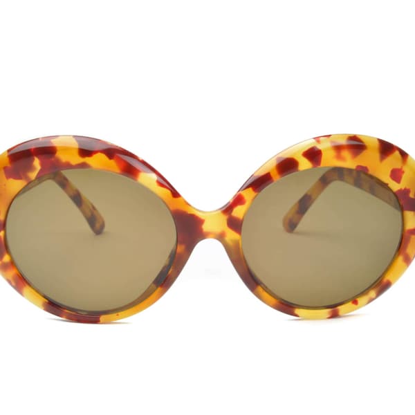 Club LA 8056 Jackie O Havana Tortoise Blond Red Oval Sunglasses Vintage Italy