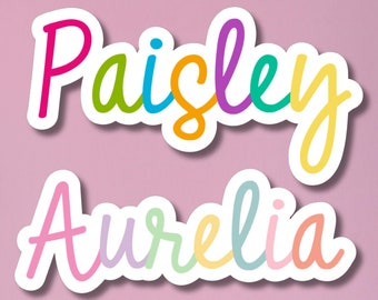 Bright or Pastel Name Sticker, Personalized Water Bottle, Laptop, School Supplies Decal