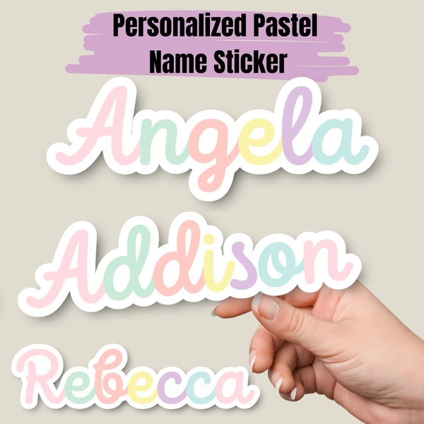 Personalized Name Sticker, Custom Name Sticker, Handlettered Name Sticker, Water Bottle Sticker, Laptop Sticker, Pastel Colors