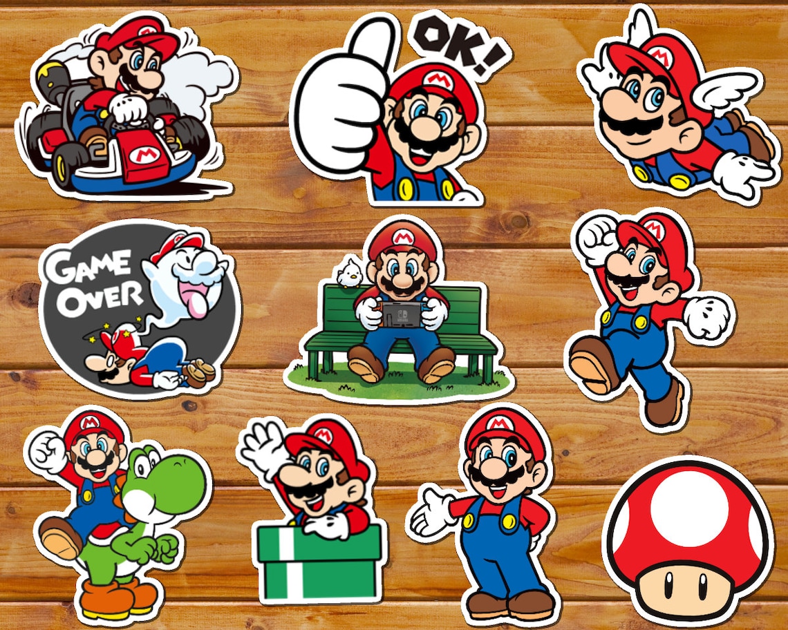 Set of 10 Mario Stickers Vinyl Stickers Super Mario Mario - Etsy