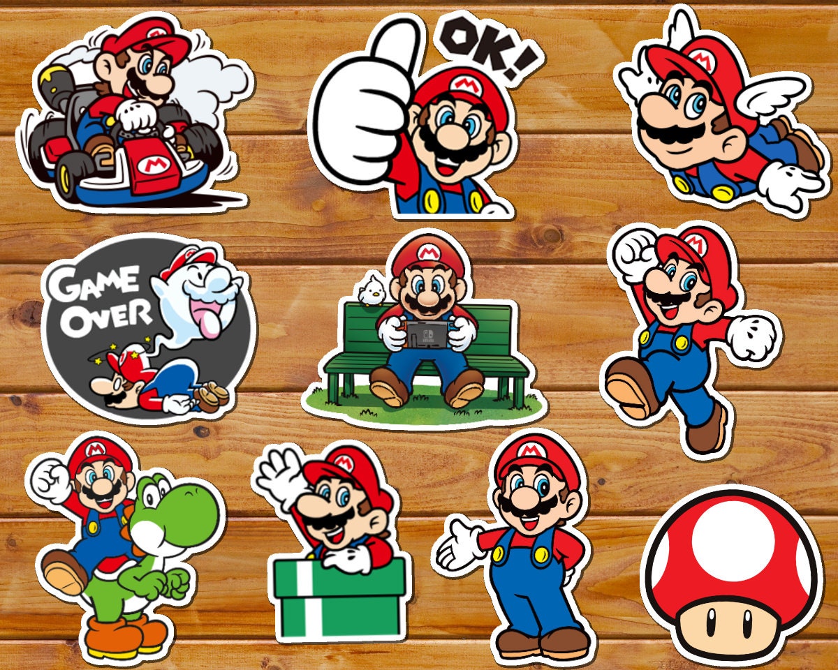 Set of 10 Mario Stickers Vinyl Stickers Super Mario Mario Bros 