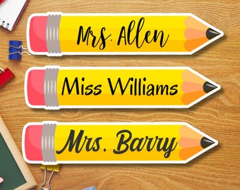 Personalized Teacher Name Pencil Sticker, Teacher Appreciation - Water Bottle, Desk, School Supplies