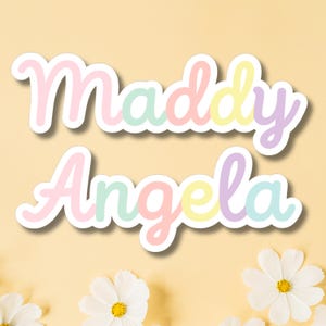 Pastel Personalized Name Sticker, Custom Cursive Decal - Water Bottle, School Supplies, Laptop