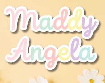 Pastel Personalized Name Sticker, Custom Cursive Decal - Water Bottle, School Supplies, Laptop