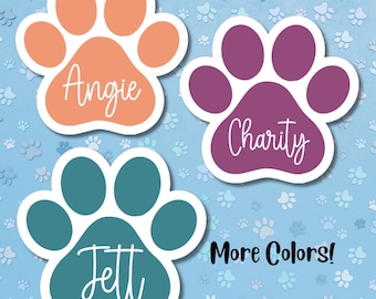 Personalized Paw Print Vinyl Decal, Custom Dog Cat Name Sticker - School Supplies, Dog Food